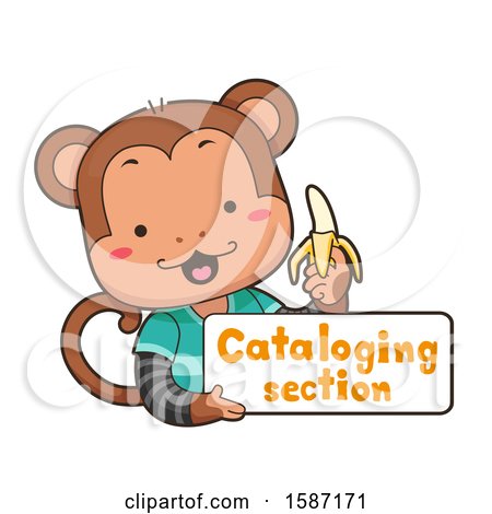 Clipart of a Monkey Holding a Cataloging Section Sign - Royalty Free Vector Illustration by BNP Design Studio
