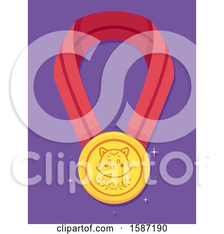 Clipart of a Gold Medal Ribbon with a Cat Face - Royalty Free Vector Illustration by BNP Design Studio