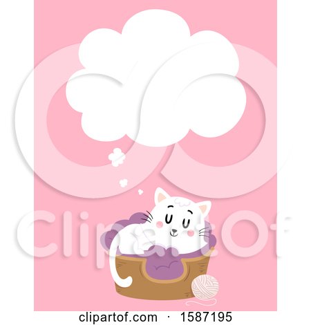 Clipart of a White Cat Dreaming in a Bed - Royalty Free Vector Illustration by BNP Design Studio