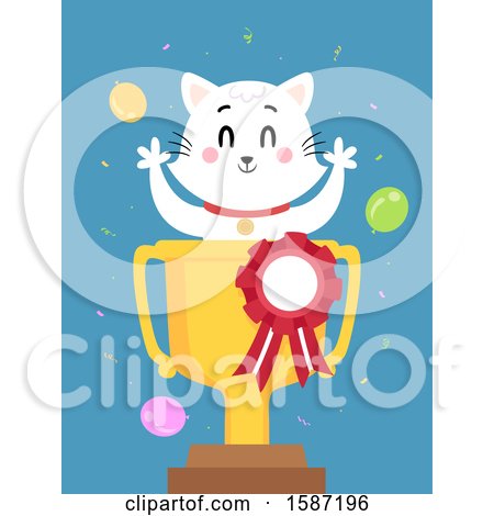 Clipart of a White Cat in a First Place Trophy Cup - Royalty Free Vector Illustration by BNP Design Studio