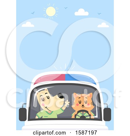 Clipart of a Cat and Dog Driving an Ambulance - Royalty Free Vector Illustration by BNP Design Studio