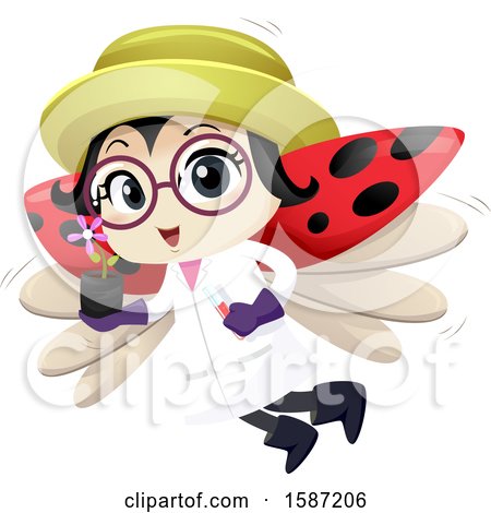 Clipart of a Ladybug Botanist Holding a Plant - Royalty Free Vector Illustration by BNP Design Studio