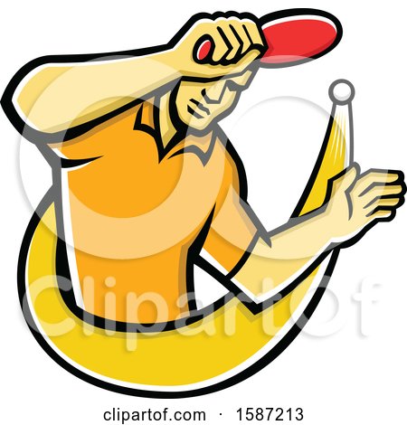 Clipart of a Male Table Tennis Player Holding a Paddle, with a Shooting Ball - Royalty Free Vector Illustration by patrimonio