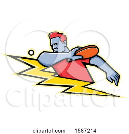 Clipart of a Ping Pong Player over a Lightning Bolt - Royalty Free Vector Illustration by patrimonio