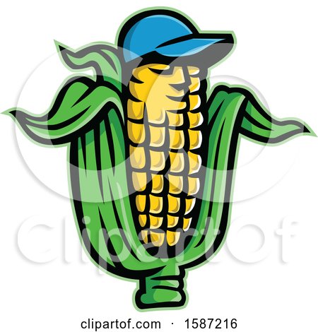 Clipart of a Corn on the Cob Mascot Wearing a Baseball Cap - Royalty Free Vector Illustration by patrimonio
