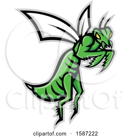 Clipart of a Tough Flying Green Praying Mantis - Royalty Free Vector Illustration by patrimonio