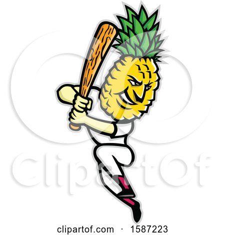 Clipart of a Pineapple Headed Baseball Player Mascot Batting - Royalty Free Vector Illustration by patrimonio