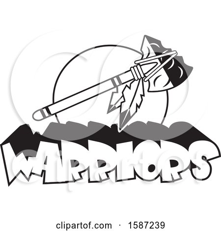 Clipart of a Black and White Tomahawk with WARRIORS Team Text - Royalty Free Vector Illustration by Johnny Sajem