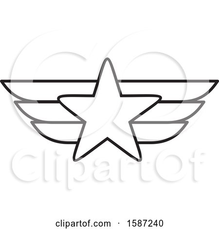 Clipart of a Lineart Winged Star - Royalty Free Vector Illustration by Johnny Sajem