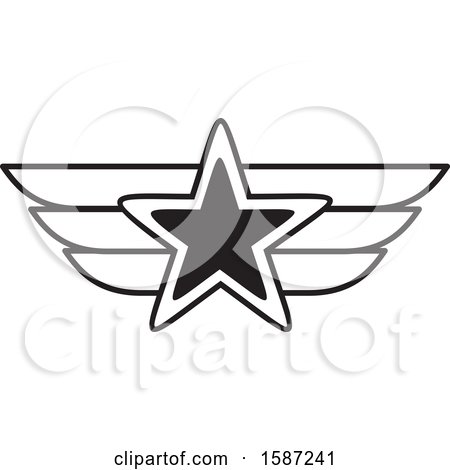 Clipart of a Black and White Winged Star - Royalty Free Vector Illustration by Johnny Sajem