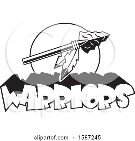 Clipart of a Black and White Arrowhead with Feathers and Warriors Team Text - Royalty Free Vector Illustration by Johnny Sajem