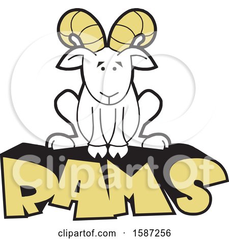 Clipart of a Sitting Ram Mascot on Text - Royalty Free Vector Illustration by Johnny Sajem