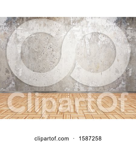 Clipart of a 3d Parquet Floor and Stone Wall - Royalty Free Illustration by KJ Pargeter