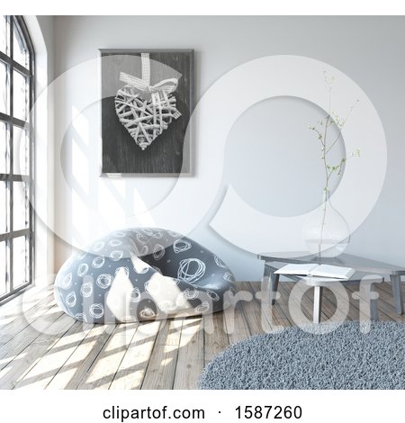 Clipart of a 3d Living Room Interior with a Bean Bag Chair - Royalty Free Illustration by KJ Pargeter