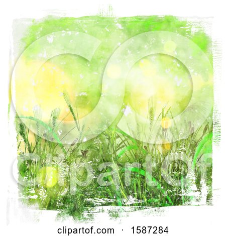 Clipart of a Green Watercolor Styled Background of Grass - Royalty Free Illustration by KJ Pargeter