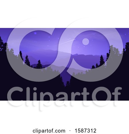 Clipart of a Background of a Full Oon over Mountains at Night - Royalty Free Vector Illustration by KJ Pargeter