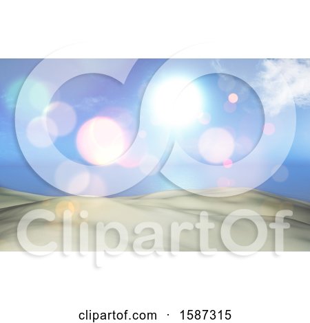 Clipart of a 3d Sandy Beach over a Blurred Ocean - Royalty Free Illustration by KJ Pargeter