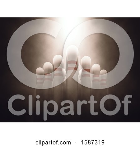 Clipart of a Light Shining down on 3d Bowling Pins - Royalty Free Illustration by KJ Pargeter