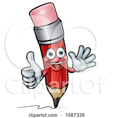 Clipart of a Red Pencil Mascot Giving a Thumb up and Waving - Royalty Free Vector Illustration by AtStockIllustration