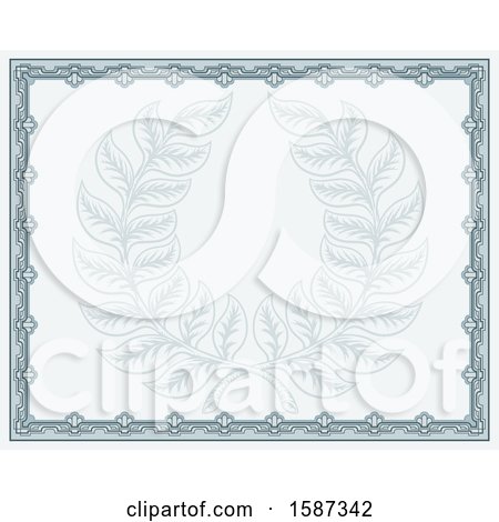 Clipart of a Pastel Blue Certificate Design with a Laurel Wreath - Royalty Free Vector Illustration by AtStockIllustration