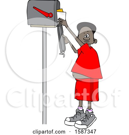 Clipart of a Black Boy Checking Mail from a Tall Mailbox - Royalty Free Vector Illustration by djart