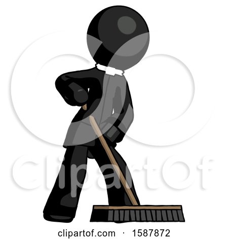 Black Clergy Man Cleaning Services Janitor Sweeping Floor with Push Broom by Leo Blanchette