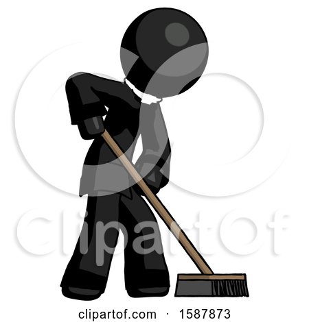 Black Clergy Man Cleaning Services Janitor Sweeping Side View by Leo Blanchette