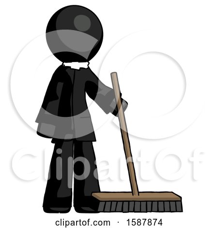 Black Clergy Man Standing with Industrial Broom by Leo Blanchette