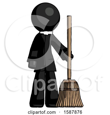 Black Clergy Man Standing with Broom Cleaning Services by Leo Blanchette