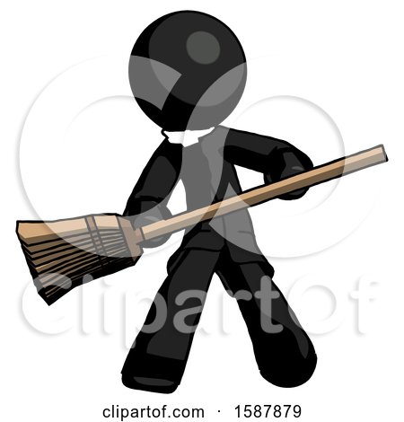 Black Clergy Man Broom Fighter Defense Pose by Leo Blanchette
