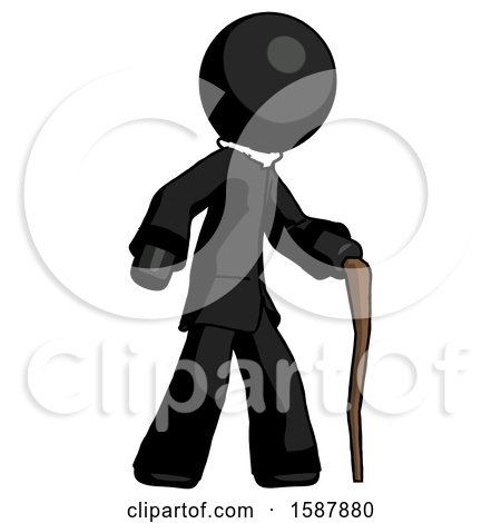 Black Clergy Man Walking with Hiking Stick by Leo Blanchette
