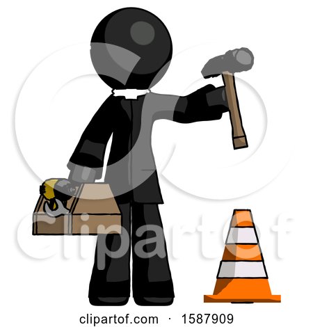 Black Clergy Man Under Construction Concept, Traffic Cone and Tools by Leo Blanchette