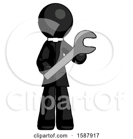 Black Clergy Man Holding Large Wrench with Both Hands by Leo Blanchette