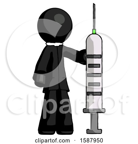 Black Clergy Man Holding Large Syringe by Leo Blanchette