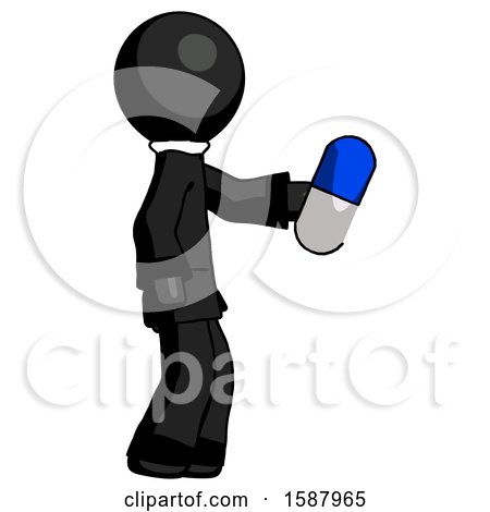 Black Clergy Man Holding Blue Pill Walking to Right by Leo Blanchette