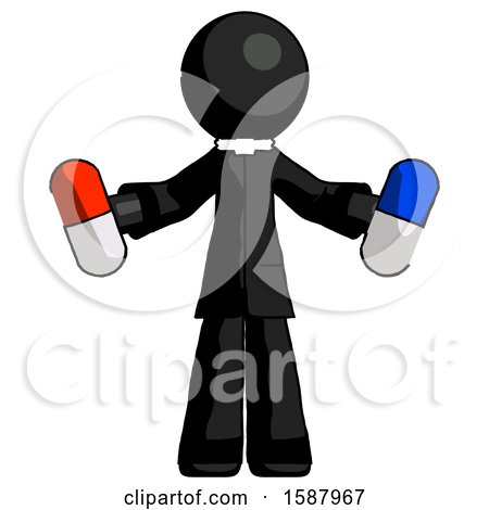 Black Clergy Man Holding a Red Pill and Blue Pill by Leo Blanchette