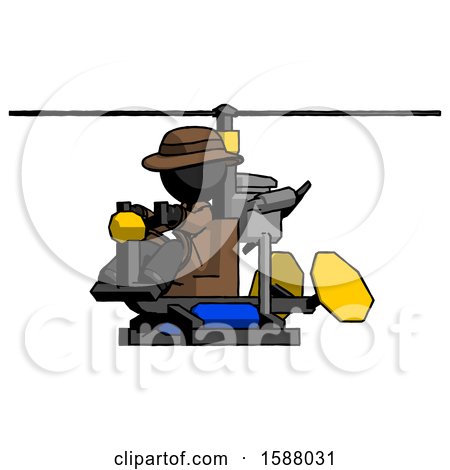 Black Detective Man Flying in Gyrocopter Front Side Angle View by Leo Blanchette