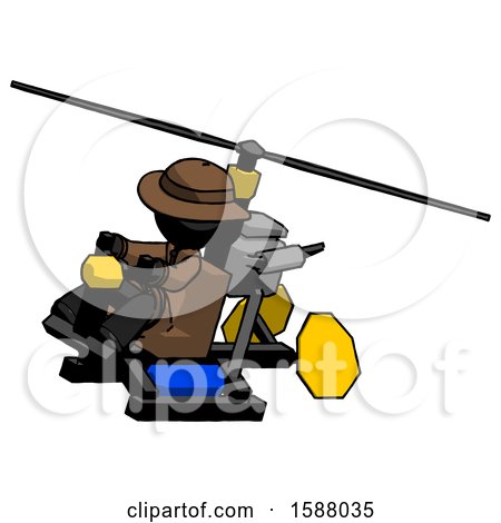 Black Detective Man Flying in Gyrocopter Front Side Angle Top View by Leo Blanchette