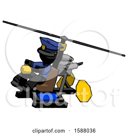 Black Police Man Flying in Gyrocopter Front Side Angle Top View by Leo Blanchette