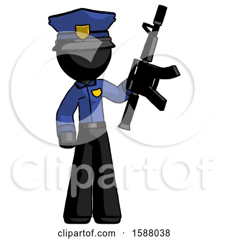 Black Police Man Holding Automatic Gun by Leo Blanchette