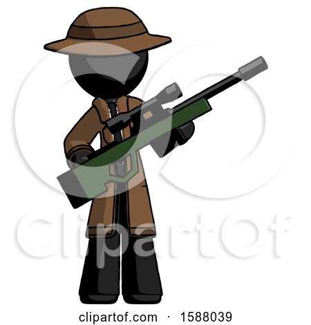Black Detective Man Holding Sniper Rifle Gun by Leo Blanchette
