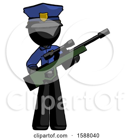 Black Police Man Holding Sniper Rifle Gun by Leo Blanchette