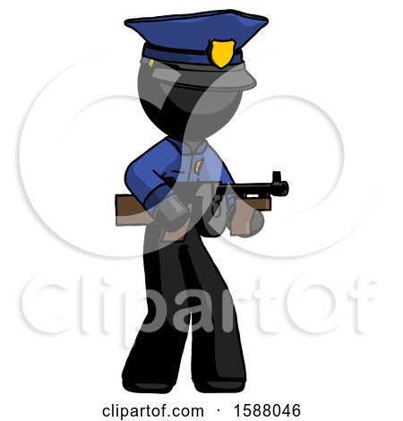 Black Police Man Tommy Gun Gangster Shooting Pose by Leo Blanchette