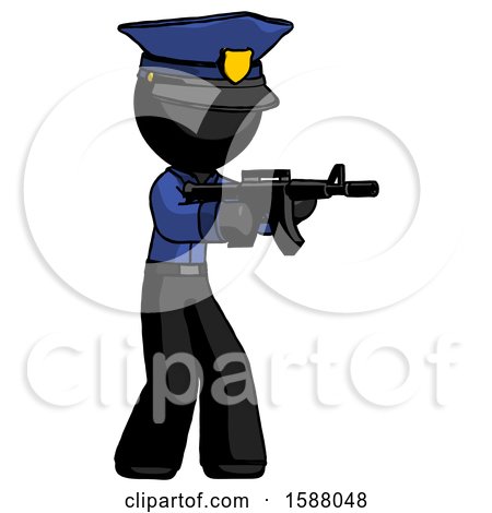 Black Police Man Shooting Automatic Assault Weapon by Leo Blanchette