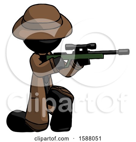 Black Detective Man Kneeling Shooting Sniper Rifle by Leo Blanchette