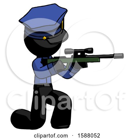 Black Police Man Kneeling Shooting Sniper Rifle by Leo Blanchette