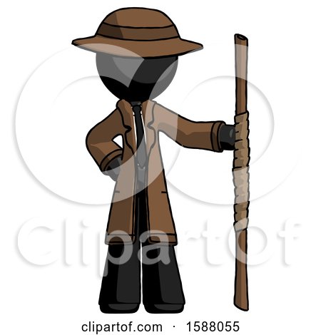 Black Detective Man Holding Staff or Bo Staff by Leo Blanchette