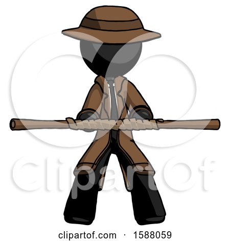 Black Detective Man Bo Staff Kung Fu Defense Pose by Leo Blanchette