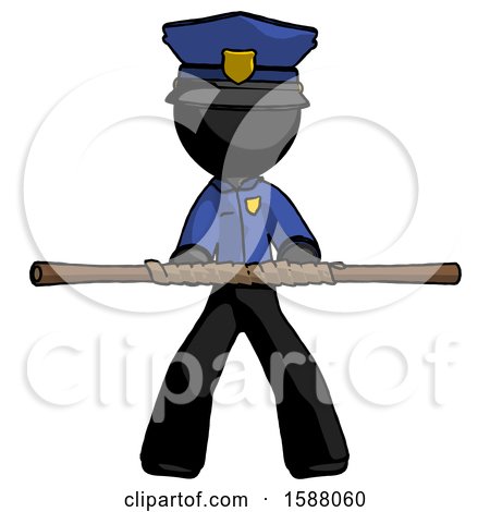 Black Police Man Bo Staff Kung Fu Defense Pose by Leo Blanchette
