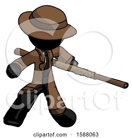 Black Detective Man Bo Staff Action Hero Kung Fu Pose by Leo Blanchette